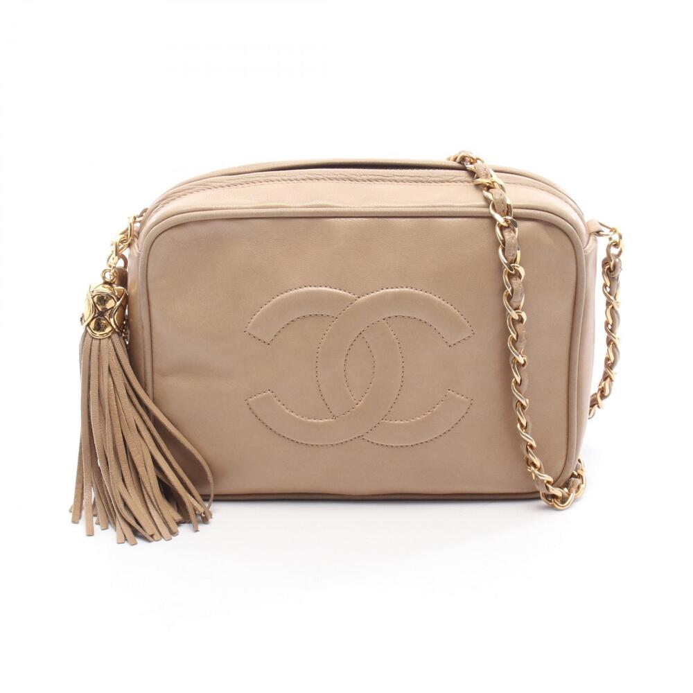Chanel Shoulder Bag Lambskin Sheepskin Beige